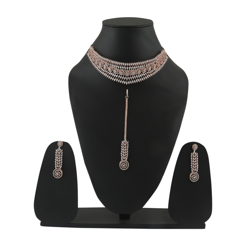 Silver Ella Polished Metal choker necklace set at Best Price in Delhi