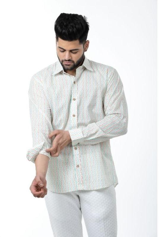 Organic Cotton Block Printed Men Shirts, Size : XL, XXL