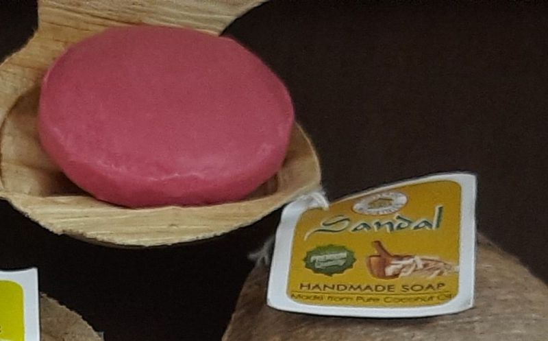 Pink Bar Round Sandal Soap, for Bathing, Gender : Unisex