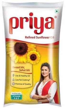 Priya sunflower oil 1 litre pouch, Packaging Size : 1L