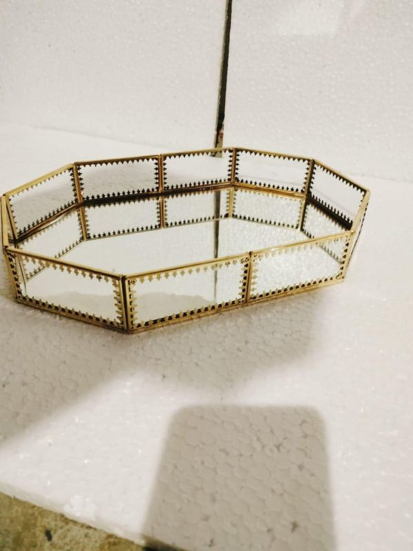 Jewellery Box Handicafte Bras Gold Metal Glass Tray, Size : 8*6*2