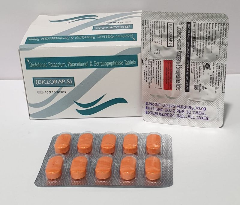 Diclofenac Sodium Paracetamol Serratiopeptidae Tabet, Packaging Type : Box