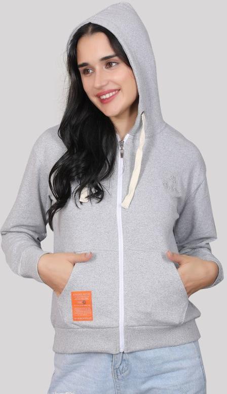 Women Grey Melange Hooded Sweatshirt, Size : XXL, Xl