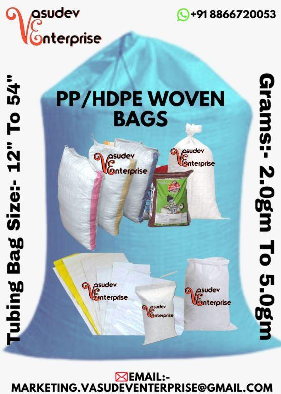Vasudev Enterprise Rectangular pp woven sack, for Packaging, Capacity : 50kgs