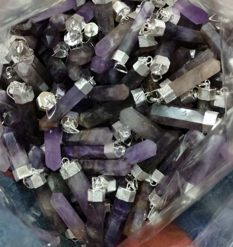 Purple Cushion 5 Grams Natural Amethyst Pencil Pendants, For Healing, Packaging Type : Bubble With Box