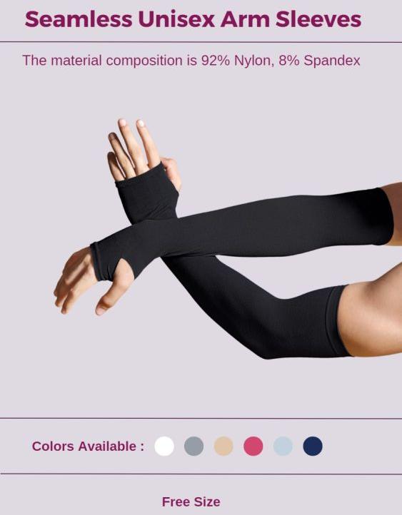 Multi Colour Nylon Spandex Unisex Arm Sleeve, For Sun Protection, Feature : Plus Size, Quick Dry