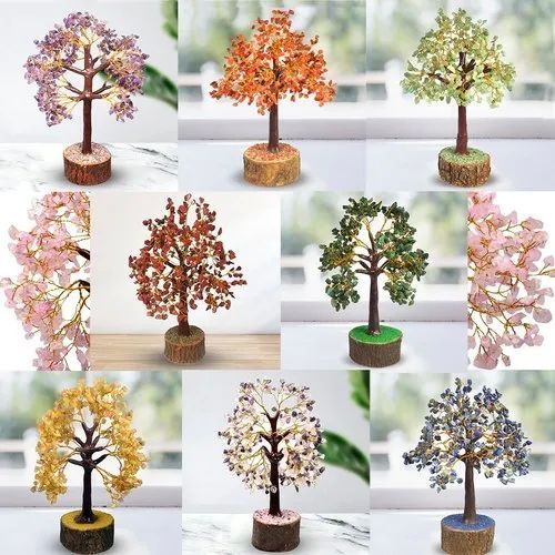Multicolor Gemstone Polished Natural Stone Chips Tree, for Decoration
