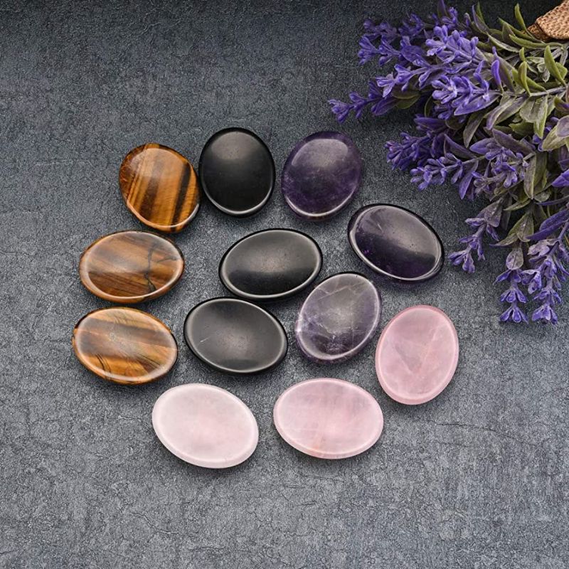 Gemstone multicolor oval worry stone, for Stress Release, Feature : Pleasing Look