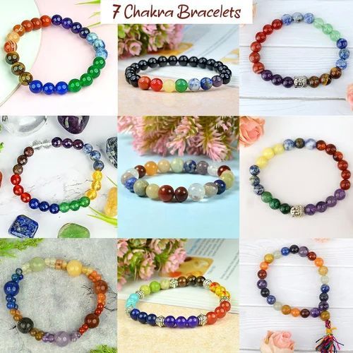 Round Polished Seven Chakra Gemstone Bracelet, for Unisex, Feature : Colorful Pattern, Shiny Looks