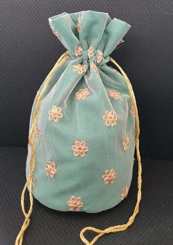 Tissue net Wedding Potli Bag, Style : Rope Handle