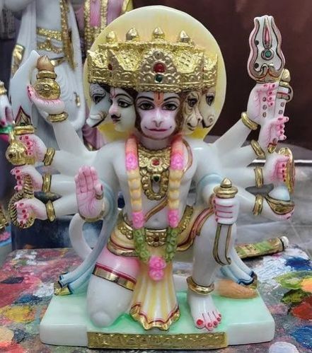 12 Inch Marble Panchmukhi Hanuman Statue