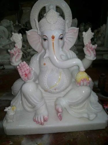 White 2 Feet Marble Ganesh Statue, for Shiny, Dust Resistance, Packaging Type : Wooden Box