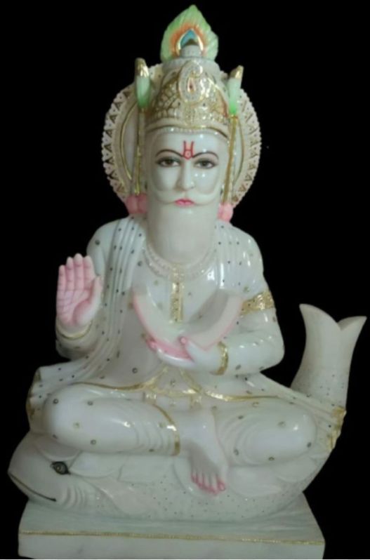 White 3 Feet Marble Jhulelal Statue, for Shiny, Dust Resistance, Packaging Type : Wooden Box
