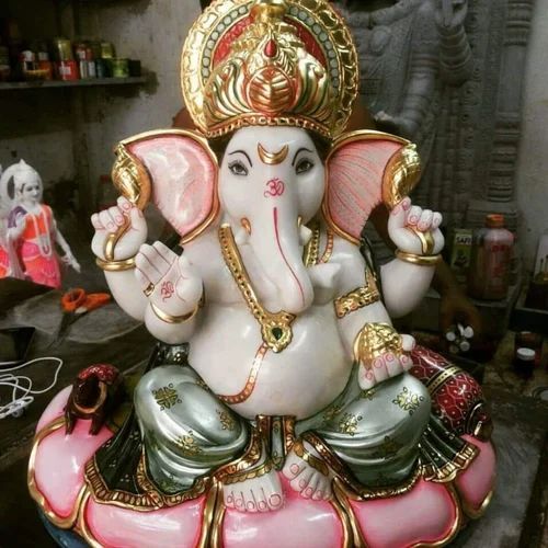 Pink Marble Ganesh Statue, Packaging Type : Wooden Box