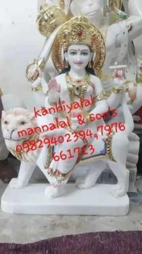 Kanhiyalal White Marble Goddess Durga Statue, Packaging Type : Wooden Box