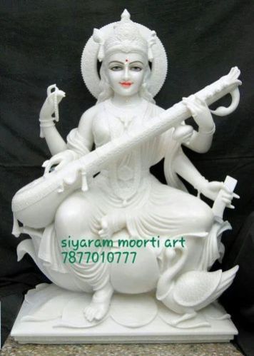 Plain Marble Saraswati Mata Statue, Size : 3 Feet