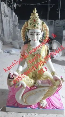 White Muilticolor Marble Maa Saraswati Statue, Pattern : Painted