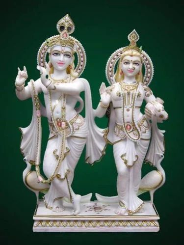 White Printed Radha Krishna Marble Statue, Pattern : Painted