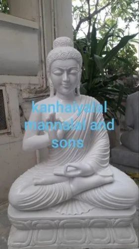 Kanhiyalal White Marble Buddha Statue, for Shiny, Dust Resistance, Size : 4 Feet
