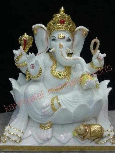 Polished White Marble Ganesh Statue, for Shiny, Dust Resistance, Packaging Type : Wooden Box