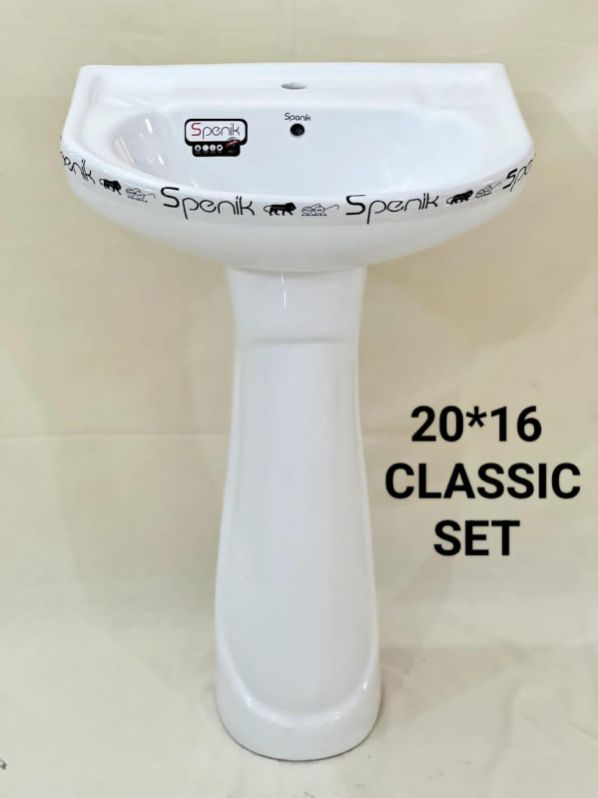 Spenik Polished Ceramic Classic Pedestal Wash Basin, for Home, Hotel, Restaurant, Style : Modern