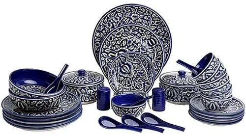Clay Arts Blue Printed Ceramic Dinner Set, for Home