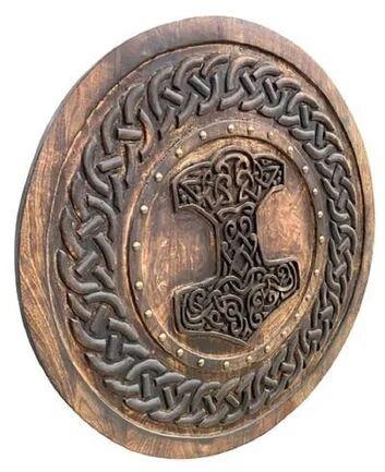 Antique Brown Wooden Viking Carving Shield, Size : 24' 30'' 36 inch
