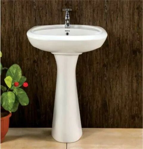 Oval Ceramic Pedestal Wash Basin, Color : White