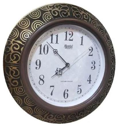 Round Brass Fiber Ajanta Quartz Wall Clock, Color : White Brown