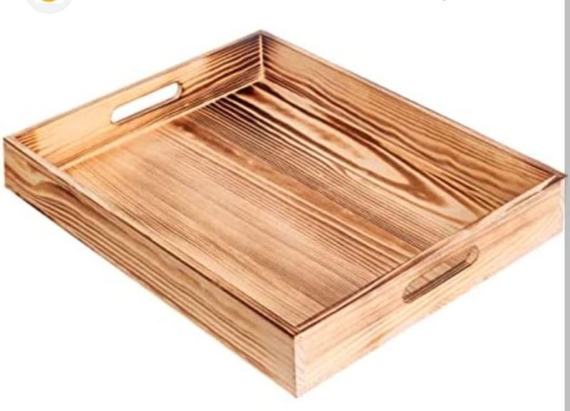 Rectengular Polished Pine wood tray, for Homes, Hotels, Restaurants, Feature : Shiny Look, High Quality