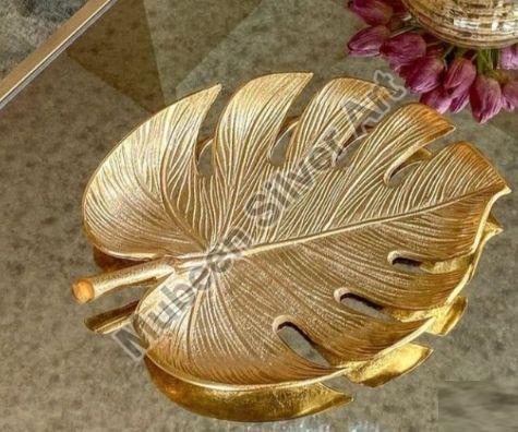 Montserra Leaf Brass Plate, for Serving Food, Feature : Light Weight