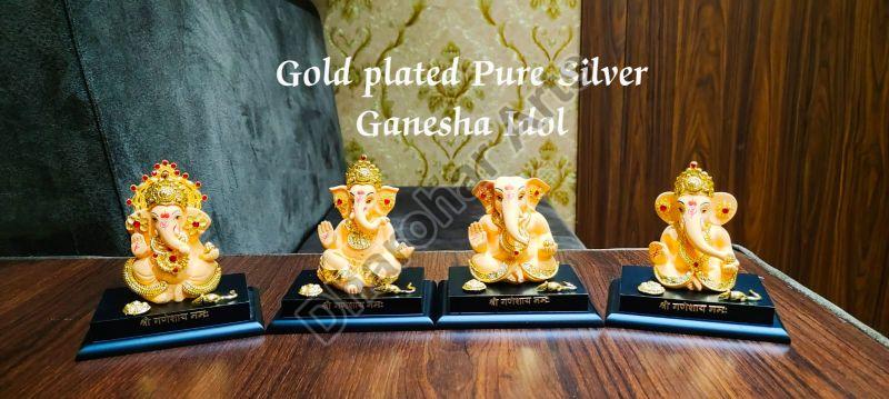 Gold Plated Pure Sliver Ganesha Idol, for Shop, Office, Home, Garden, Gifting, Feature : Best Quality
