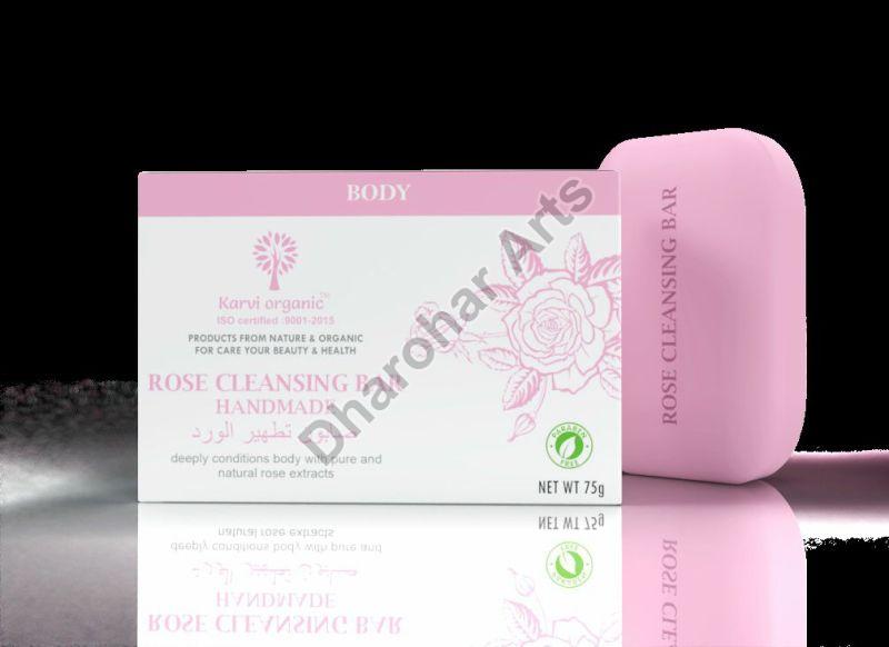Karvi Organic Handmade Rose Cleansing Bar, for Skin Care, Personal, Parlour, Bathing, Packaging Type : Paper Box