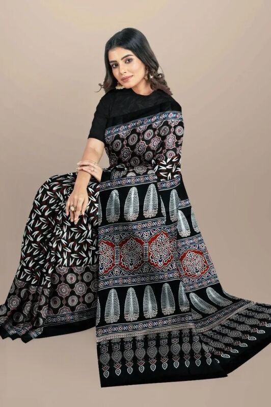 Cotton Hand Block Printed Saree, Saree Weight:350gm