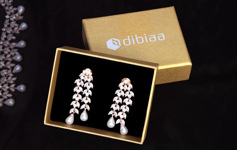Dibiaa Cardboard Golden Earrings Box, Pattern : Plain