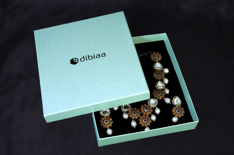 Dibiaa Plain Cardboard Green Necklace Set Box, Shape : Square