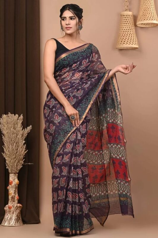 Hand Block Printed Silk Saree