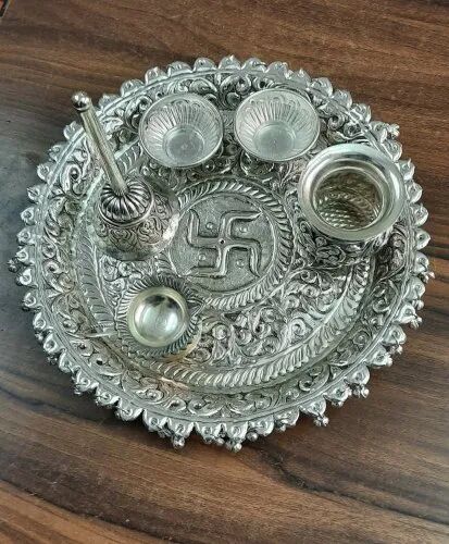 Brass Silver Pooja Thali Set Dimension 10 Inc At Rs 230 Gram Abc Handicraft