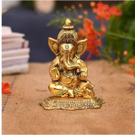 Metal Gold Plated Ganesha Idol