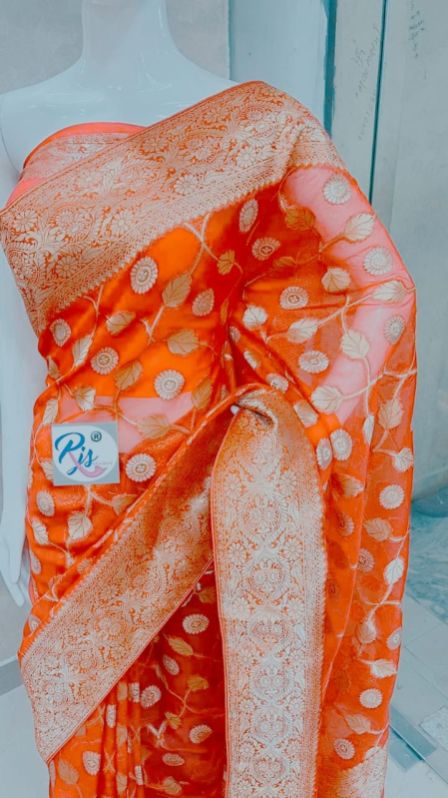 Printed Stitched Banarasi Organza saree, Packaging Type : Poly Bag