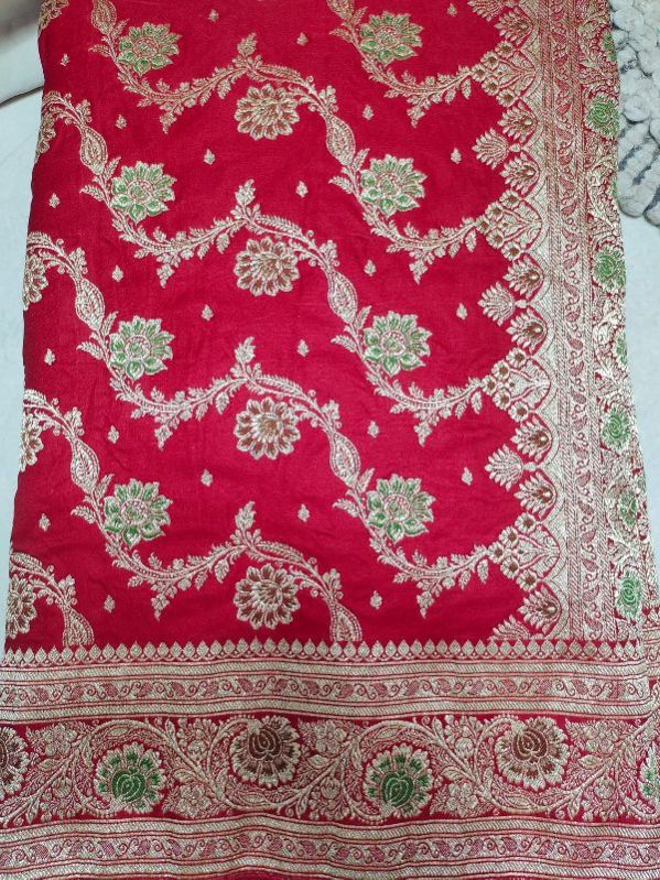 Printed Banarasi semi katan saree, Feature : Dry Cleaning, Easy Wash