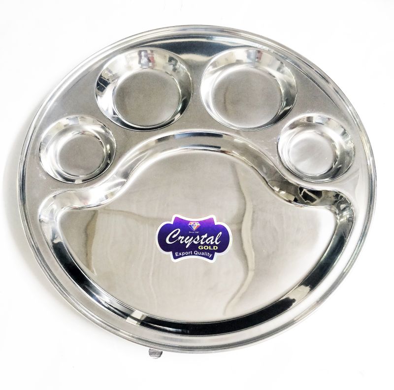 KK CRYSTAL Round Stainless Steel Smiley Plate, for Serving Food, Size : 12/13/14/15 inch