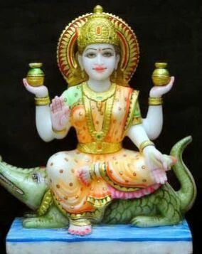 Marble Ganga Mata Statue, for Worship, Temple, Home, Pattern : Carved