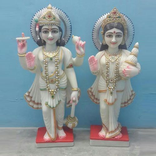 Marble Laxmi Narayan Statue, for Worship, Temple, Home, Packaging Type : Thermocol Box, Carton Box
