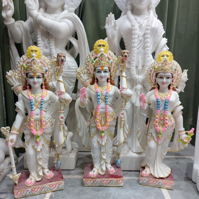 White Plain Ram Darbar Marble Statue, for Worship, Temple, Packaging Type : Thermocol Box