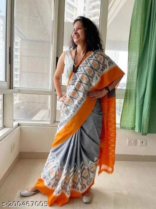 Unstitched Cotton Linen Saree, For Easy Wash, Dry Cleaning, Anti-wrinkle, Shrink-resistant, Occasion : Casual Wear