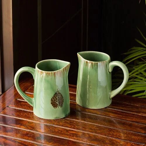 Printed Ceramic Water Jugs, Color : Fern Green