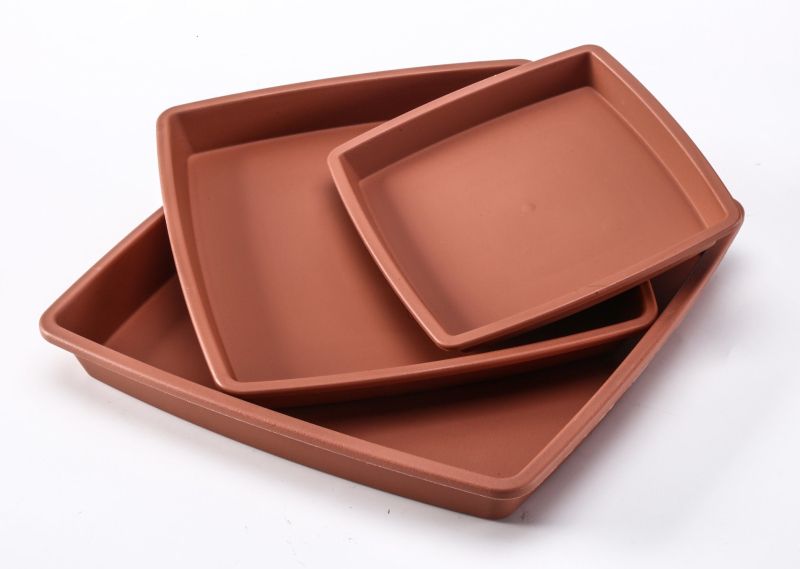 Clay Square Tray, for Serving Food, Pattern : Plain