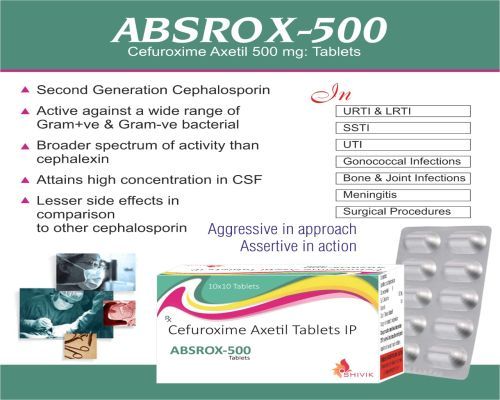 ABSROX-500 Cefuroxime Axetil 500mg Tablet, for Hospital, Grade Standard : Medicine Grade