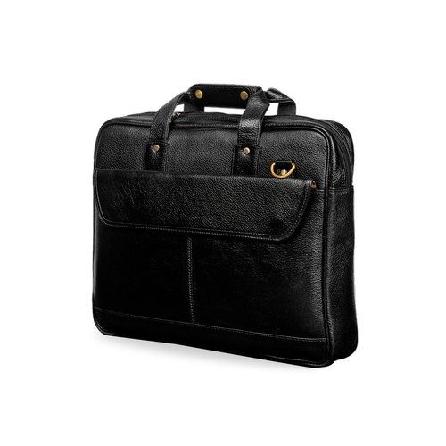 Black Pure Leather Laptop Bag, Pattern : Plain